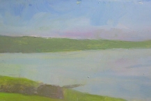 Boat in small lake, Waskesui Park, 2005, acrylic on canvas, 23 x 73 in.