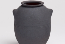 4. untitled (cast-iron glaze with lugs & lines), stoneware, 2015, 5.5 x 4.75 x 4 in.